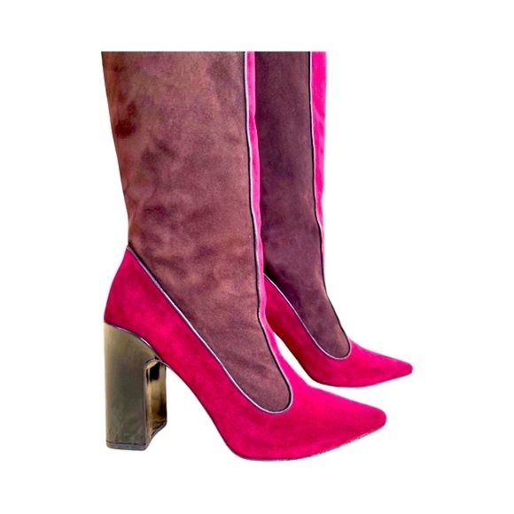 Fabrizio Viti *NIB* Farrah Suede Knee High Boots Brown & Bordeaux Sz 37 (6.5) - Picture 5 of 16